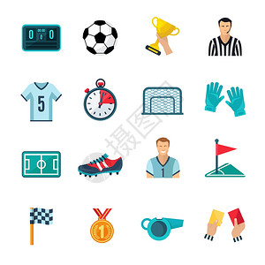 足球平图标秒表足球奖杯哨子孤立矢量插图足球图标图片