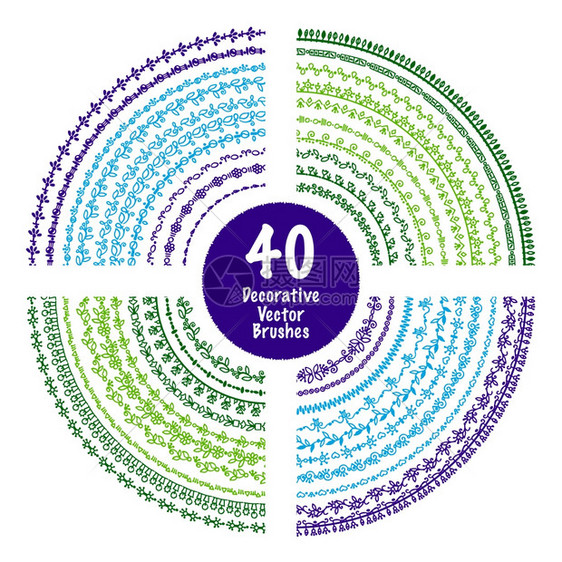 矢量刷彩色装饰边框为圆形孤立插图矢量刷集图片
