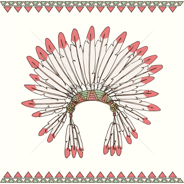 手绘美洲印安人首席头饰,矢量插图图片