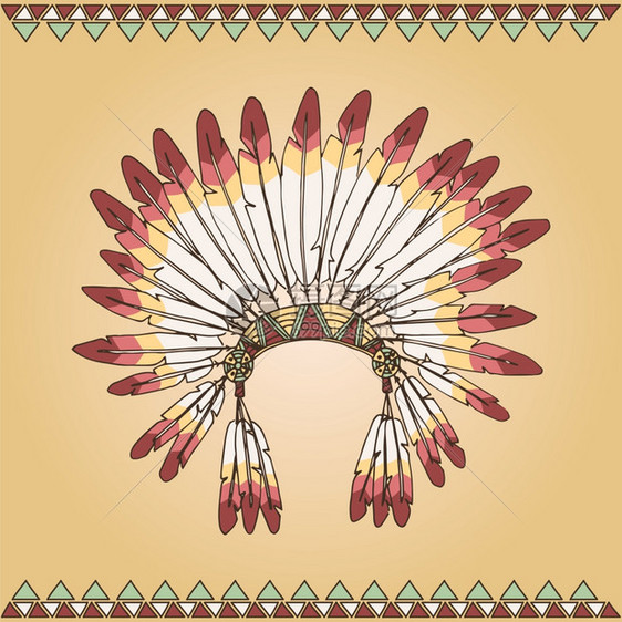 手绘美洲印安人首席头饰,矢量插图图片