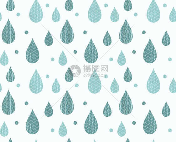 无缝图案与观赏雨滴线条图,矢量插图图片