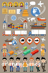 货物运输送货物流平套运输交付服务矢量插图图片