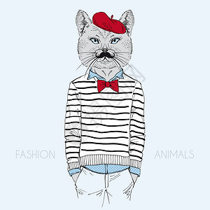 装扮猫的插图,法国别致的风格图片