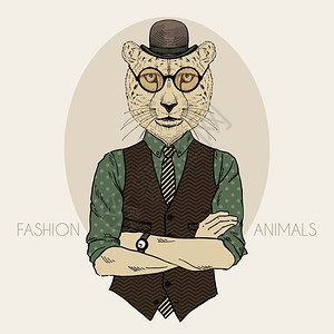 猎豹男人潮人,时尚动物插图,毛茸茸的艺术图片