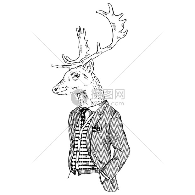 以复古风格装扮的鹿的拟人化插画图片下载 正版图片 摄图网 以复古风格装扮的鹿的拟人化插画图片下载 正版图片 摄图网
