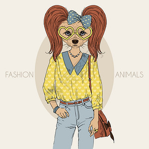 时尚动物插图,毛茸茸的艺术,狗女孩时髦图片