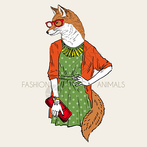 手绘插图打扮的狐狸女孩图片