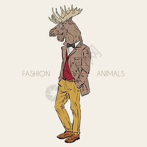驼鹿嬉皮士的拟人化手绘插图打扮驼鹿嬉皮士图片