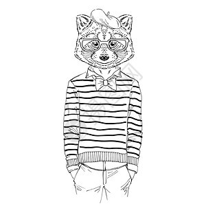 装扮浣熊的插图,法国别致的风格图片