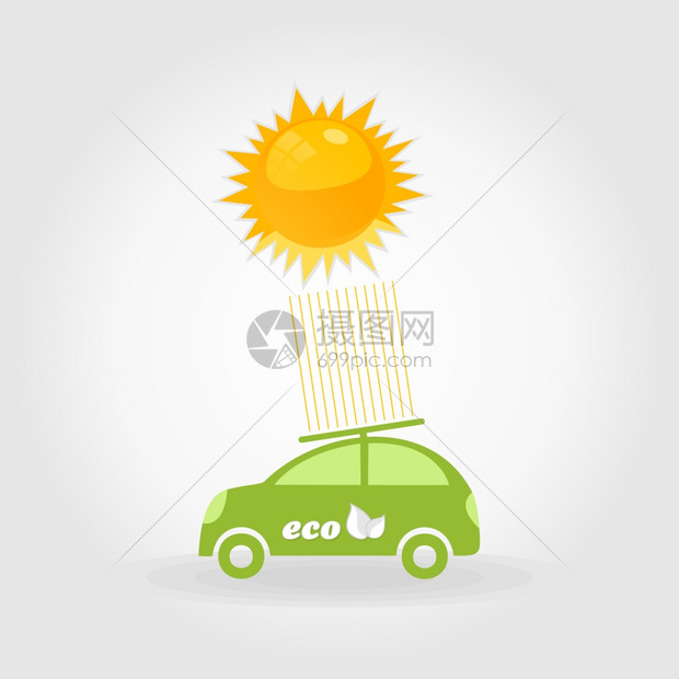 太阳能电池上的车矢量插图图片