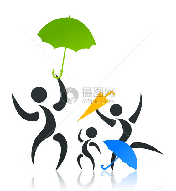 带着雨伞的家人家庭带着孩子伞下矢量插图图片