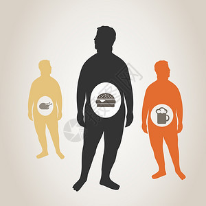 厚的人吃脂肪食物矢量插图图片