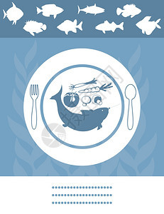 鱼菜单盘子里的鱼蔬菜矢量插图图片