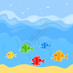fish7鱼类捕食者漂浮海里矢量插图图片