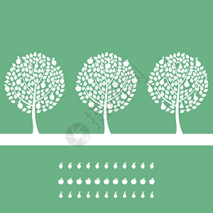 绿色背景上的三棵树矢量插图图片