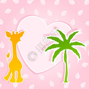 长颈鹿长颈鹿棕榈树的孩子的卡片矢量插图背景图片