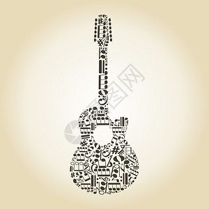 吉他用音符的矢量插图图片