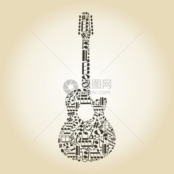 吉他用音符的矢量插图图片