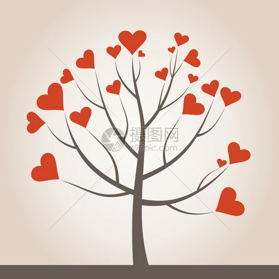 来自红心的爱之树矢量插图图片