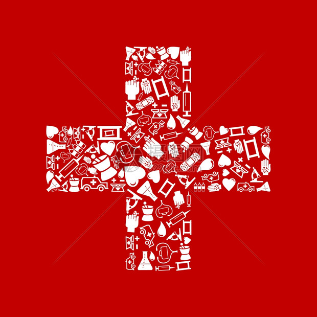 红色背景上的白色十字架矢量插图