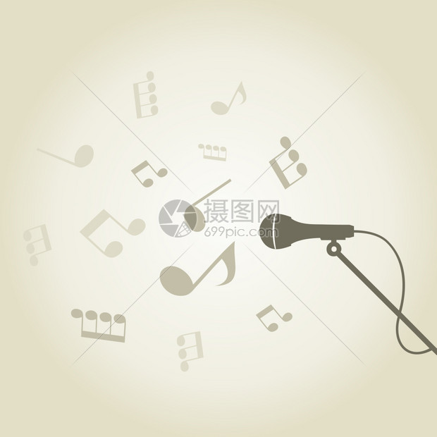 摄图网>插画>背景素材>麦克风上种音符的声音矢量插图.