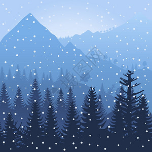 山中的冬季木材矢量插图图片