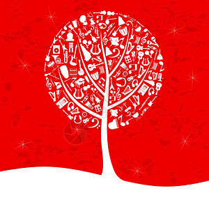 音乐树红色背景上的音乐树矢量插图背景图片