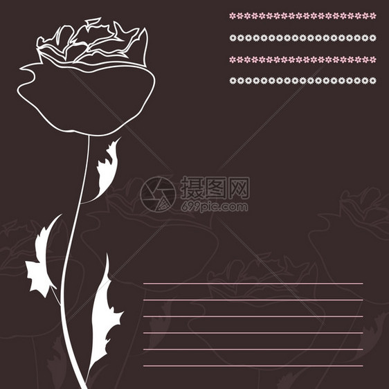 玫瑰棕色背景上的白色玫瑰矢量插图图片