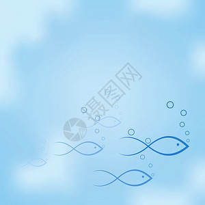 海的背景鱼的飞行漂浮海上矢量插图图片