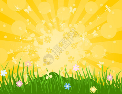 spring6春天的太阳背景草矢量插图图片