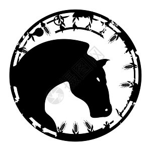 跺马以马的形式的黑色邮票矢量插图图片