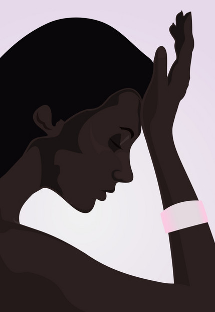 想想女人女孩把只手举个头上并进行了反思