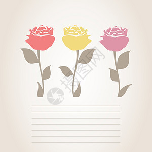 三朵玫瑰三朵玫瑰张卡片上写着文字矢量插图图片