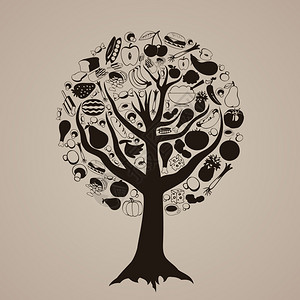 来自食物的棕色树矢量插图图片
