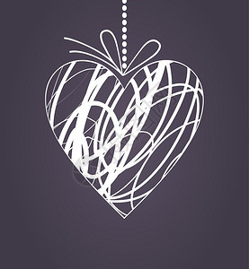 结婚的心白色的心根带弓的绳子上矢量插图图片