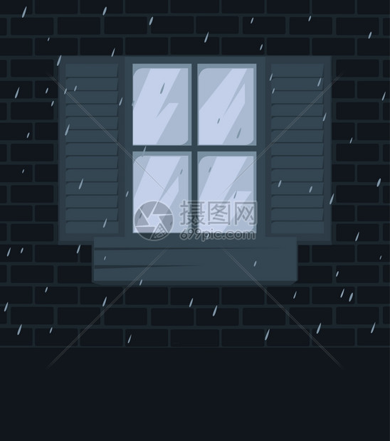 窗口2墙上的窗户城市里的雨矢量插图图片