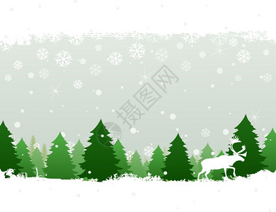 冬天的木头鹿冬天的树林里矢量插图图片