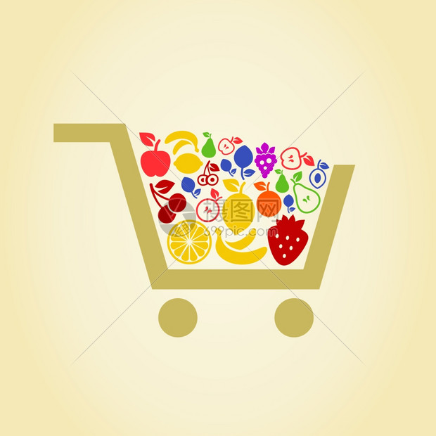 装满水果的手推车矢量插图插画图片下载-正版图片300945356-摄图网