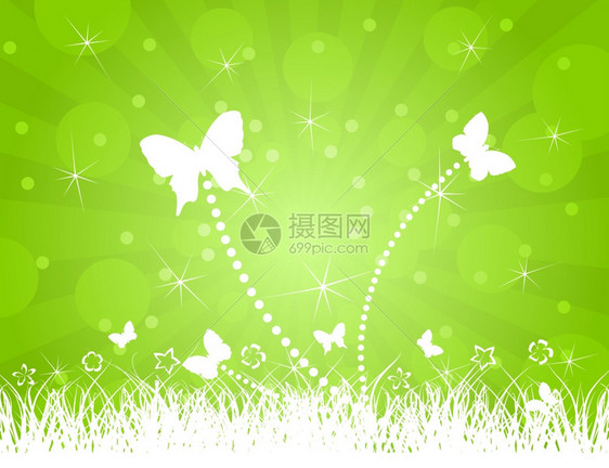 蝴蝶的背景2绿色背景上的白矢量插图图片