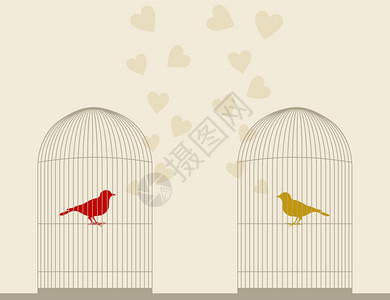 鸟儿笼子里歌唱爱情矢量插图图片