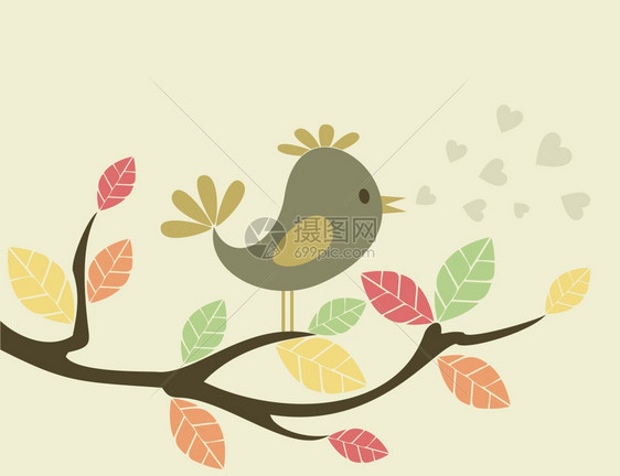 树上的鸟鸟坐树上唱歌矢量插图图片