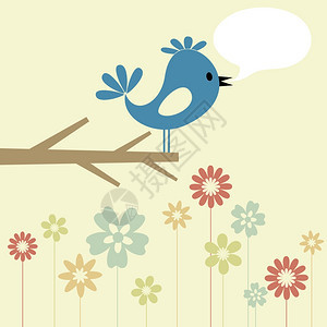 树上的鸟树枝上的蓝色小鸟说话矢量插图图片