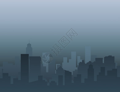 城市3雾中现代城市的全景矢量插图图片