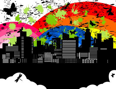 城市5大城市抗彩虹矢量插图图片
