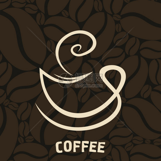 棕色背景上的白色咖啡矢量插图图片