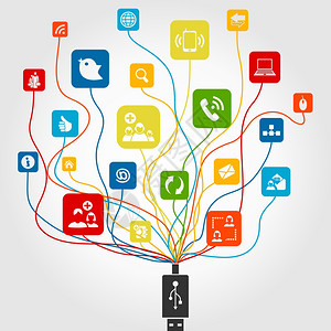 互联网策划插画-互联网策划卡通-家庭内部修复图标与壁纸滚筒铲子连接