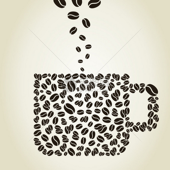 咖啡杯由咖啡颗粒制成矢量插图图片