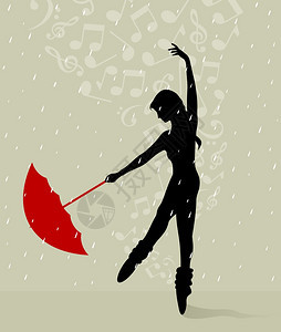 女孩带着雨伞跳舞矢量插图图片