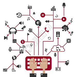 计算机网络中的音乐矢量插图图片
