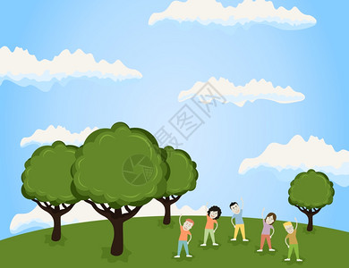 美丽的春天公园插画_美丽的春天公园卡通_美丽的春天公园插图_手绘_板